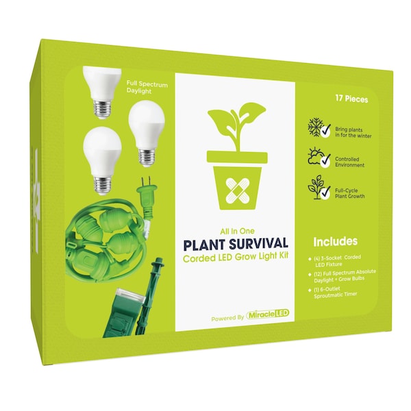 Miracle Led 3-Socket Plant Survival Grow Light Kit- Full Spec. 14W Replace 150W Grow Bulbs, 4PK 801945 - main